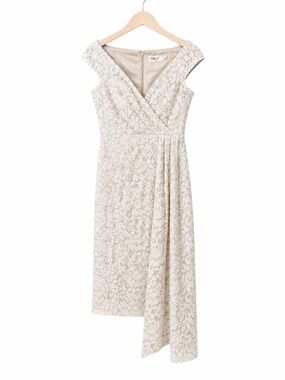 Eliza J Off Shoulder Lace Midi Dress V Neck Draped Overlay Formal Ivory 8 NWT
